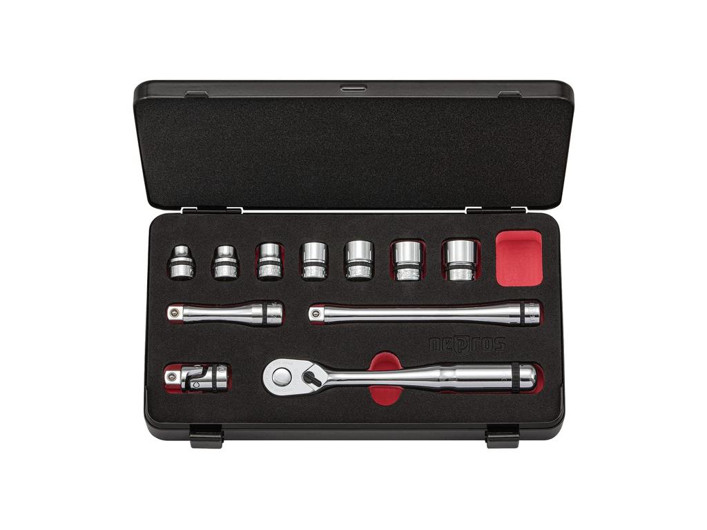 Kyoto Machinery Tools Nepros Socket Wrench Set Inch Size NTB311BCZ Silver (KTC) 9.5sq. [11 Pieces] (with Case)
