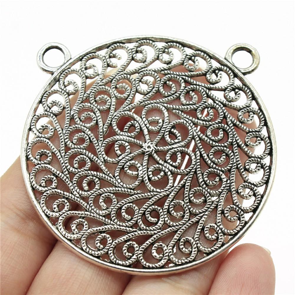 2pcs Big Size Round Hollow Flower Charms Pendant For Jewelry Making Necklace Earring Making