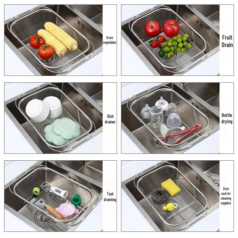 Multi-functional Stainless Steel Retractable Vegetable Sink Drain Rack