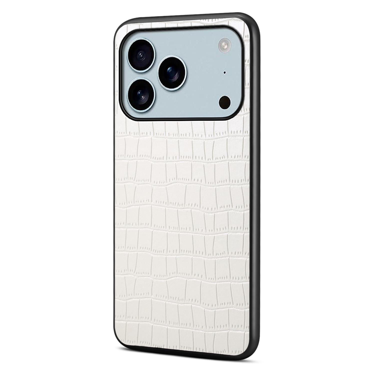 

For iPhone 17 Pro Max Case Crocodile Texture Design Leather Slim Back Cover White