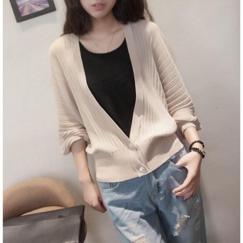 Lockere Sonnenschutzkleidung im koreanischen Stil, Klimaanlagen-Shirt, Frühlings- und Sommer-Laternenärmel-Schaljacke, Strandjacke, Strickjacke
