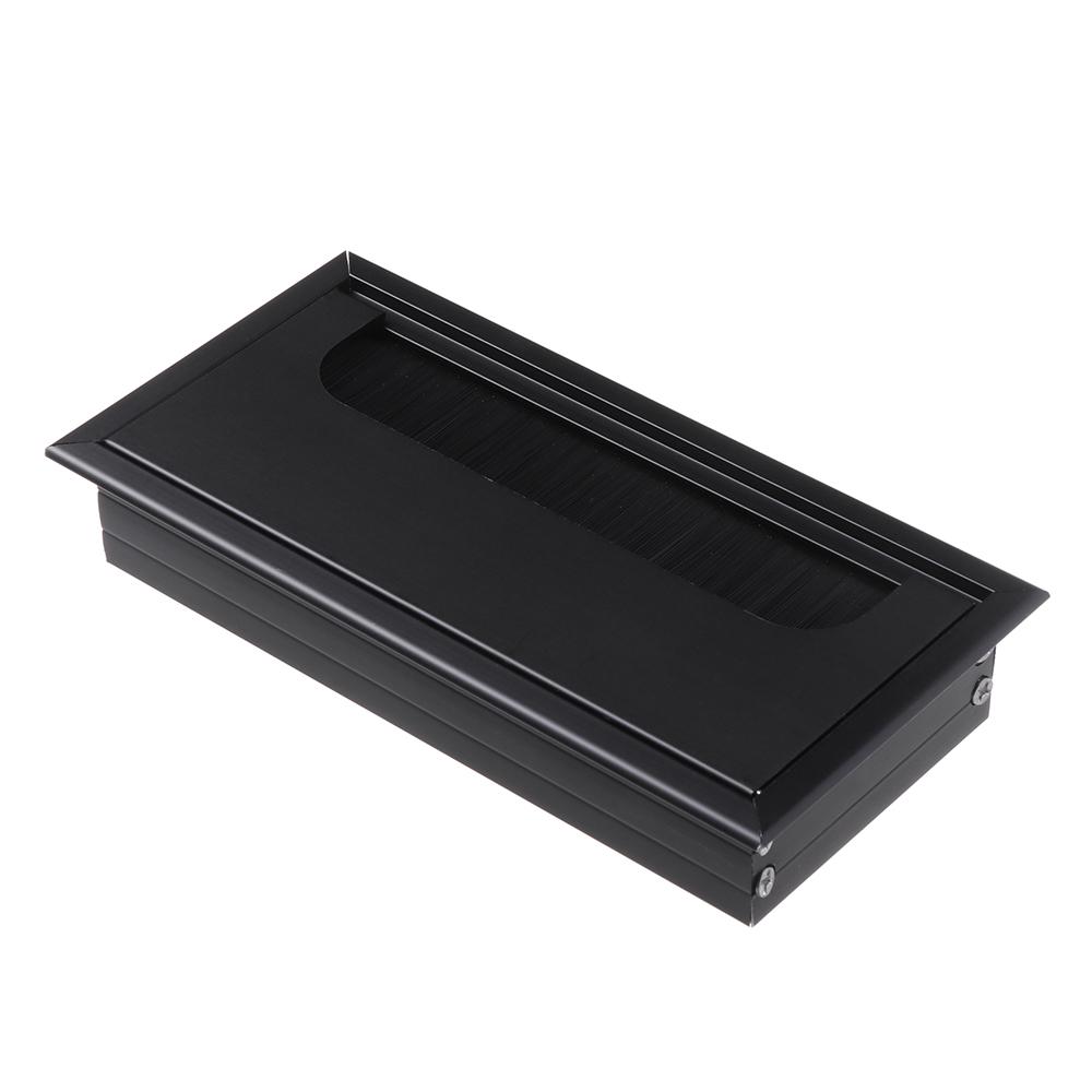 Aluminum Alloy Grommet Hole Cover Outlet Port with Black Brush Rectangle Wire Cable Holder For PC Office Table Desk