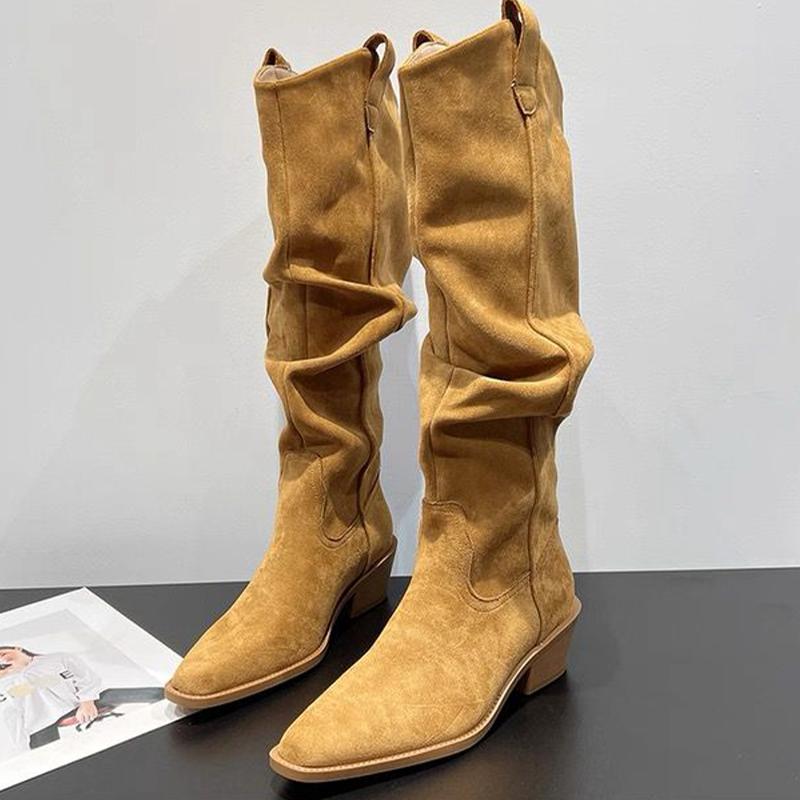 Kniehohe Damenstiefel Sexy Hohe Absätze Wildleder Modestiefel Spitze Winter Goth Chelsea-Stiefel Neue Pumps Damenstiefel