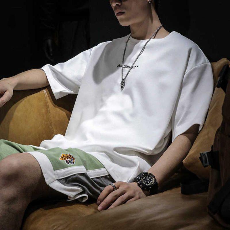 Camiseta de manga corta para hombre verano marca de moda versátil algodón puro peso pesado camiseta base