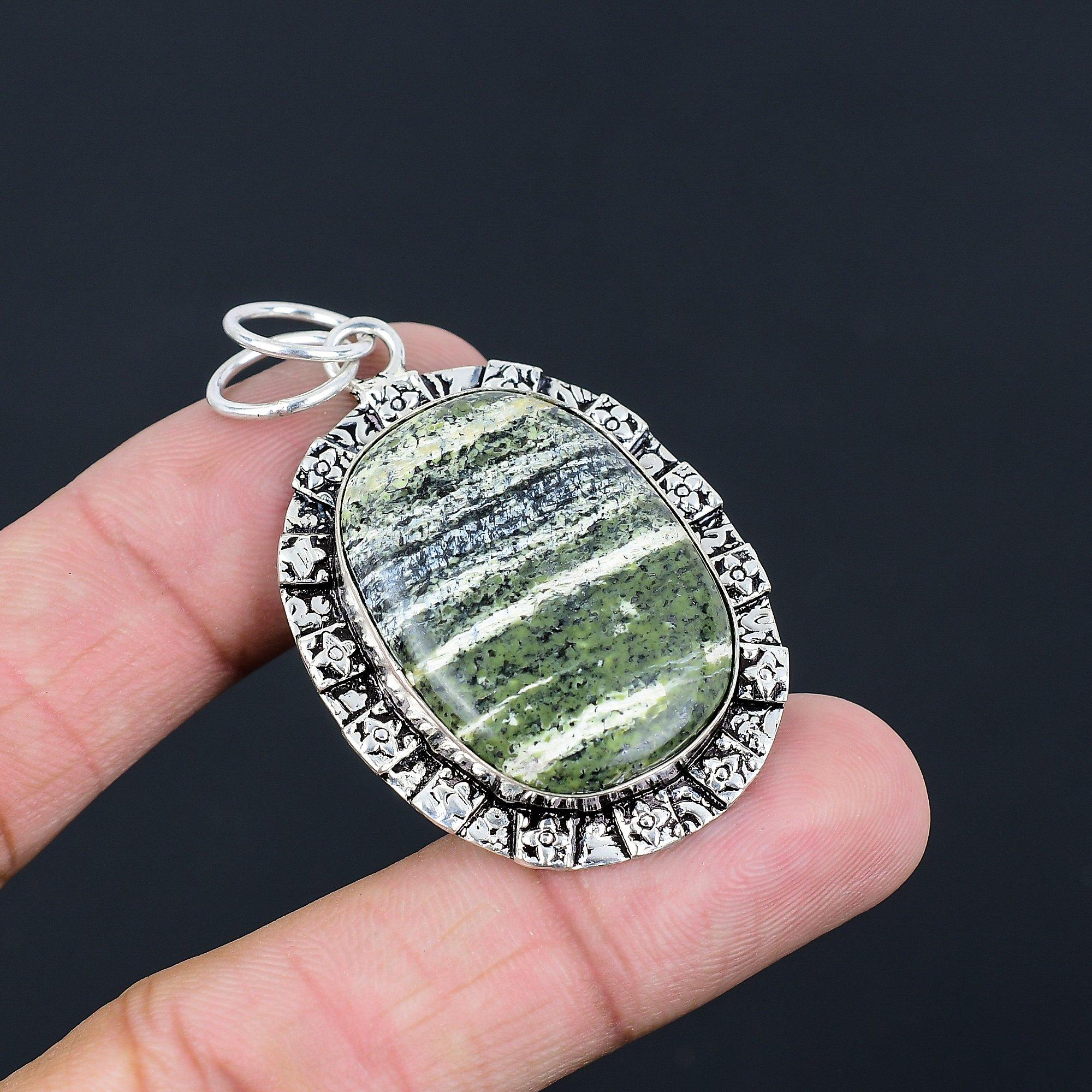 Gift For Women Pendant 925 Sterling Silver Natural Swiss Green Opal Gemstone