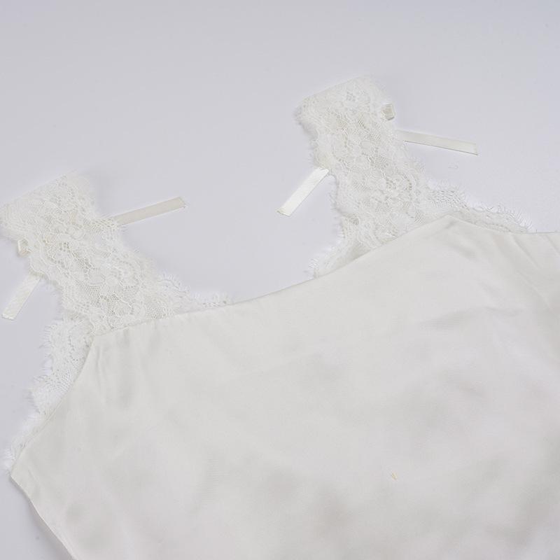 Y2K Retro Back Satin Wide Shoulder Strap V-neck Base Lace Patchwork Sleeveless Camisole Vest