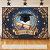 Elegant Graduation Backdrop, Regal Blue and Gold Design with Cap, Diploma and Laurels, Festive Commencement Wall Decor