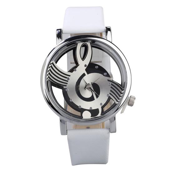 

Унісекс Кварцовий Наручний Годинник зі Ремінцем з Порожньої Штучної Шкіри з Нотами білий
