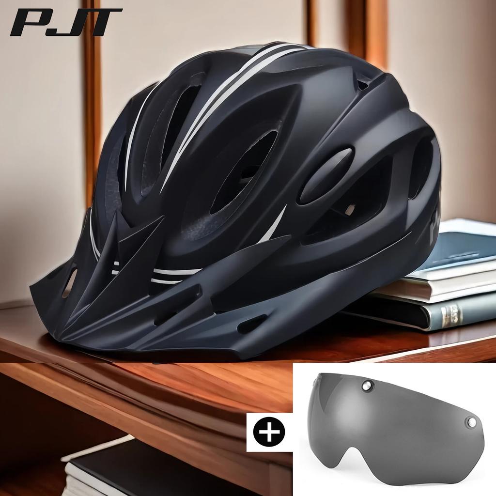 Matt Color 4 In 1 Bike Helmet With Sun Goggle & Sun Visor Rechargeable Adult Bicycle Helmet Sunglasses Road MTB Cycling Helmet