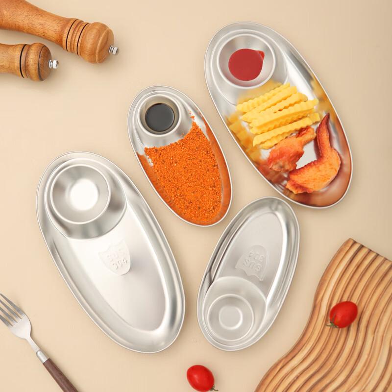 ZISIZ Stainless Steel Snack Plate with Dipping Sauce Compartment