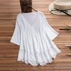 Women Vintage  Three Quarter Lace V-Neck Plus Size Top T-Shirt Blouse