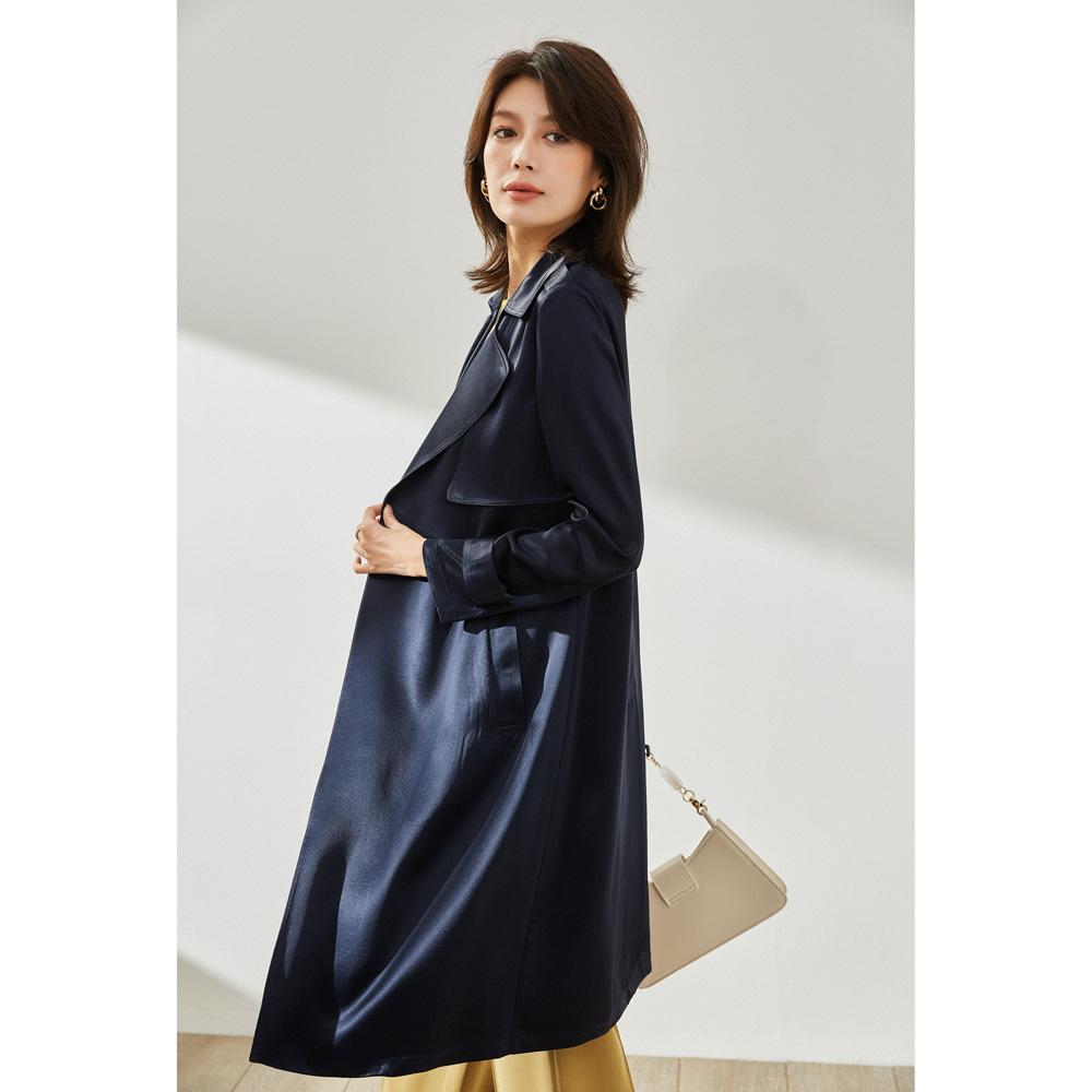 

Шенхонг весна и осень подвеска атмосферный атласный уксуснокислый красивый средней длины повседневный тонкий тренч женский 13086 L темно-синий