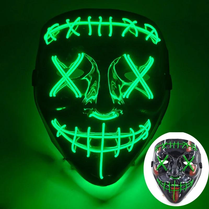 Wireless Scary Glowing Mask LED Luminous Purge Mask Halloween Carnival Light Up Cosplay Party Mask Festival Costume Supplies