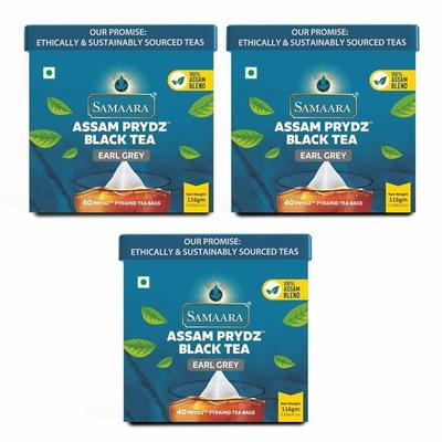 Samaara Prydz Assam Black Tea Bags | Earl Grey Flavour CTC Powder | 40 Bags Pack of 3