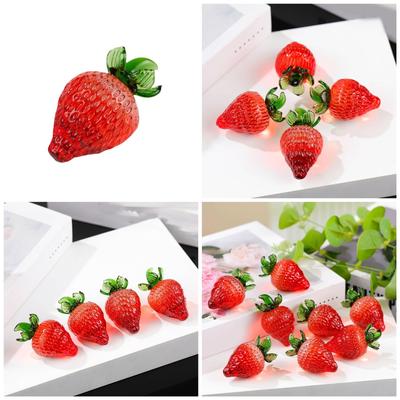 Handcrafts Crystal Strawberry Ornament Glass Fruit Miniature Figurine Paperweight for Living Room or Office Decoration