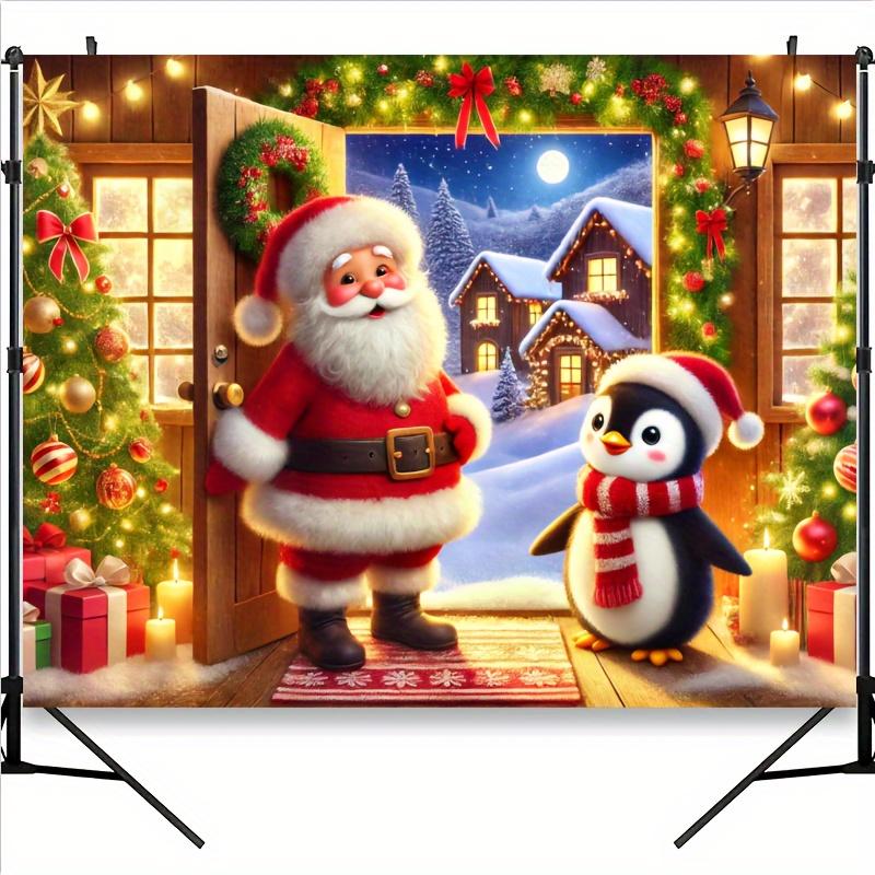 Comfortable Santa Claus and Penguin Photography Background Cloth Festival Theme Background Cloth 180X110