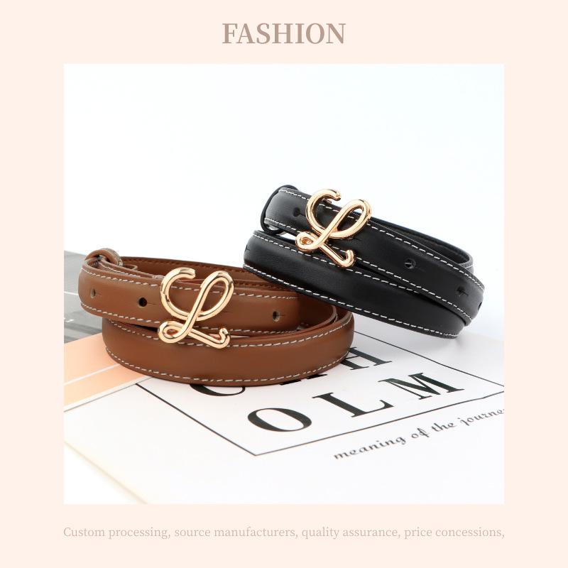 Women's High-End Genuine Leather Belt with L Buckle - Versatile Fashion Accessory