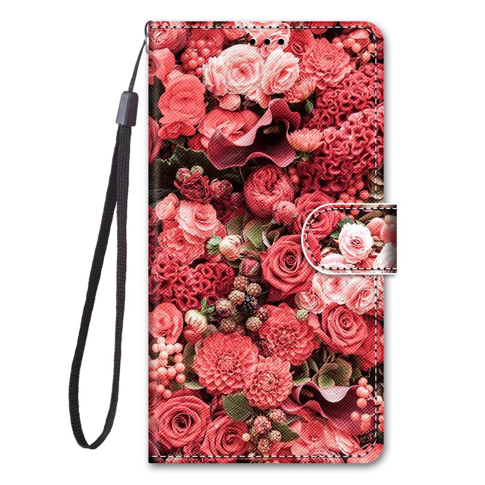 Leather Flip Phone Case For iPhone 11 XR X XS 7 8 SE 2020 SE 2022 Lion Cat Flower Painted Wallet Card Holder Back Cover