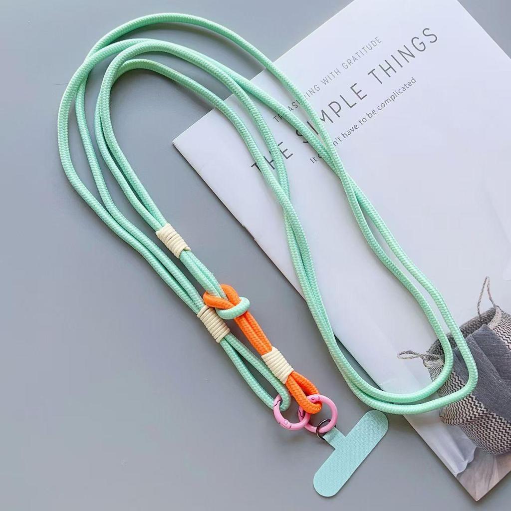 Color-Block Woven Crossbody Mobile Phone Case with Anti-Drop Lanyard