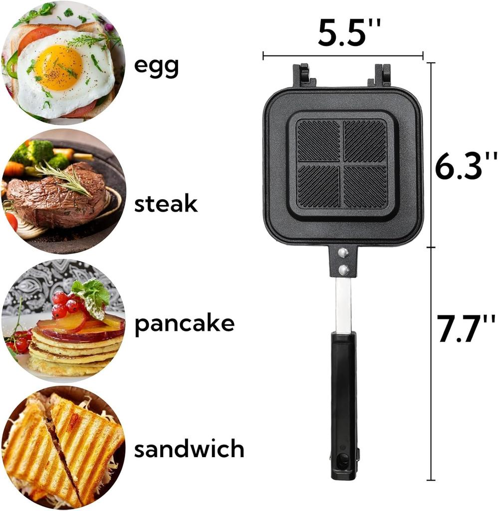 Sandwich Maker, Non-Stick Aluminum Grilled Pancake Flip Pan with Handle, Cheese Frying