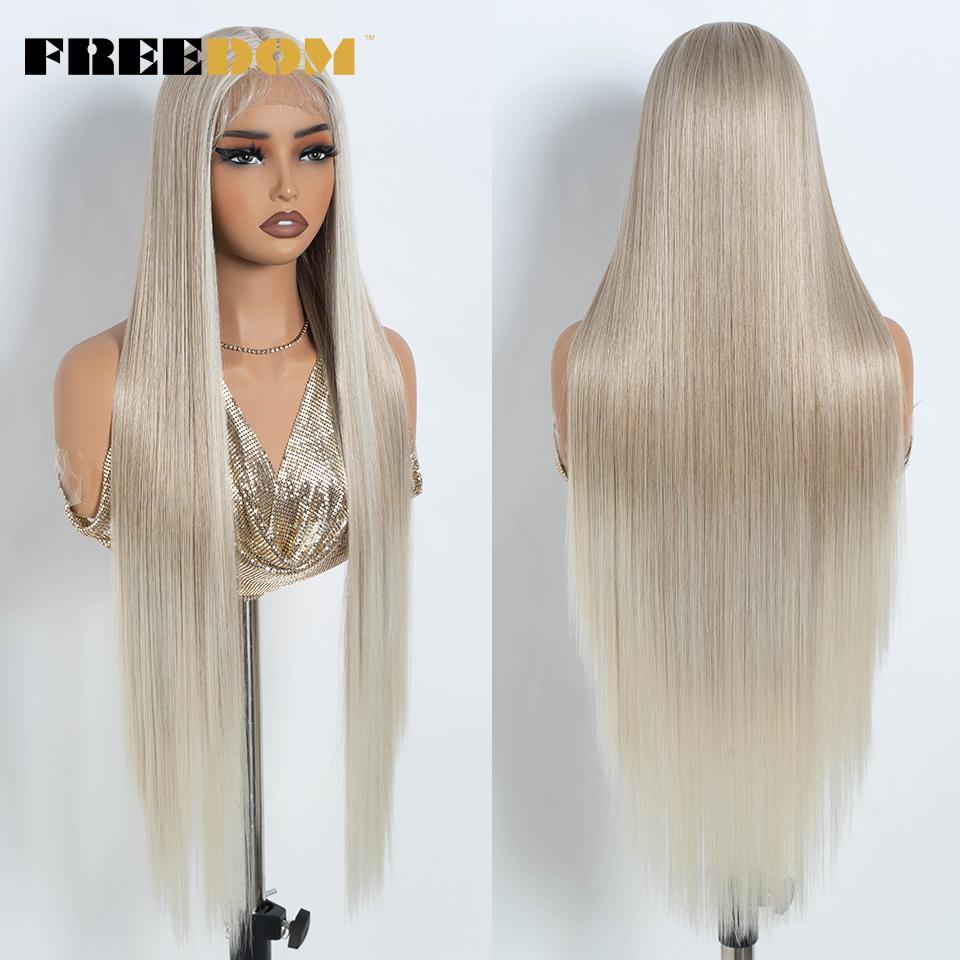 

FREEDOM Synthetic Lace Front Wigs For Women 36 Inch Long Straight Ombre Red Blonde Brown Lace Wigs Highlight Cosplay Wig (as the picture,36inches)