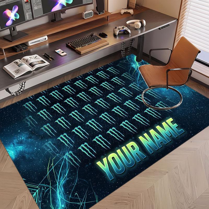 Custom Rug Monster Energy Pattern Print Name Text Soft Non‑Slip Floor Carpet for Home Indoor Decoration