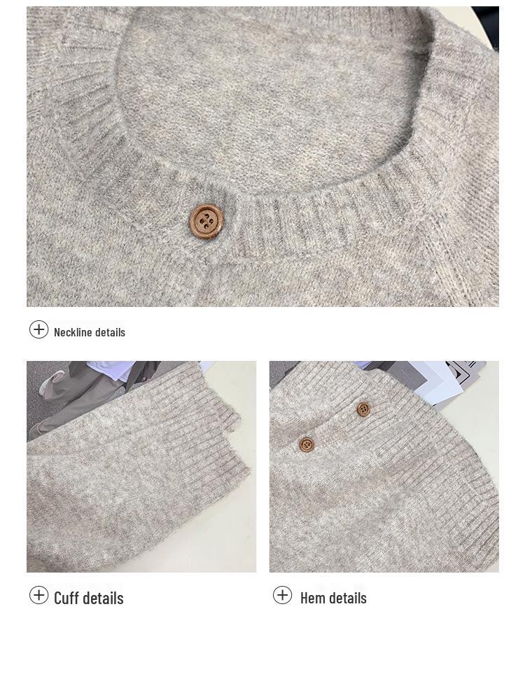 Korean Style Plus Size Loose Knit Cardigan - Women's Solid Color Round Neck Casual Spring Sweater.