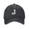 White Letter J Personalized Retro Washed Baseball Caps for Men Cowboy Sunscreen Hats Rock Mens Snapback Cap