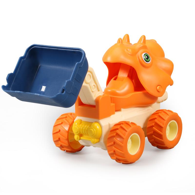 Press-Type Dinosaur Construction Vehicle Toy: Inertial Excavator & Bulldozer Pull-Back Car for Kids
