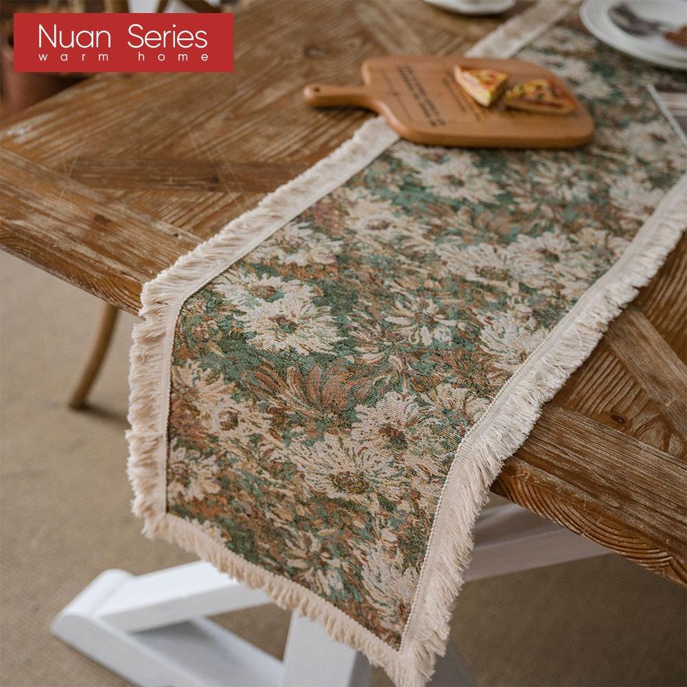1 Stück Nuan Serie Modische Kunst bedruckte Tischflagge mit Quastenkante Weicher Tischläufer für für Esstischdeko Küche für Heimtisch Heimdeko