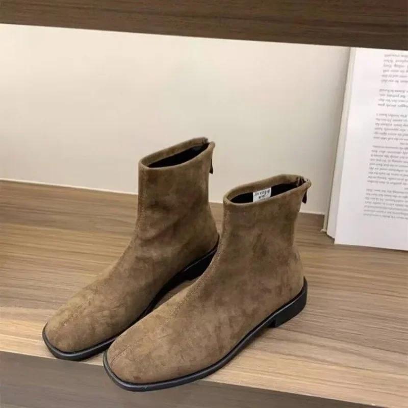 Square Heel Solid Women's Boots Zip Office and Career 2024 High Quality Women's Shoes Ankle Fashion Back Hot Sale Women's Boots