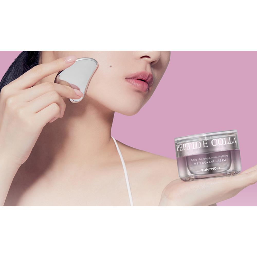 Tony Moly Collagen Peptide V-Fit Cream Original 50ml + Gua Sha + Cream Refill 50ml Set, 1 Set