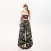 Spring Summer Pure Cotton Unique Print Relax Wide Leg Casual Cargo Denim Pants For Ladies Casual Pants Oversize Denim Trousers