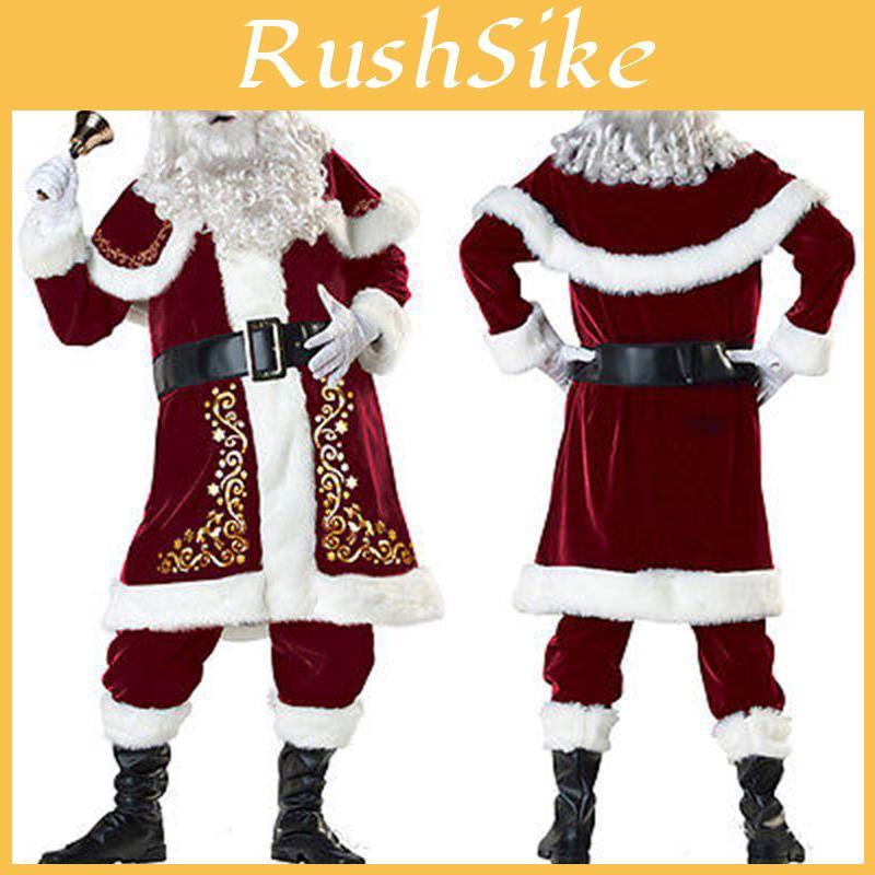 Elegant Plus Size Santa Claus Fancy Dress Outfit In Rich Wine Red Velvet Material