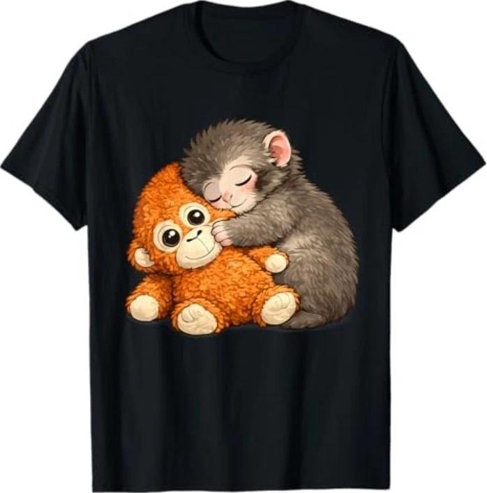 Punch The Monkey Cuddling Stuffed Animal Meme Viral Internet T-Shirt 3XL