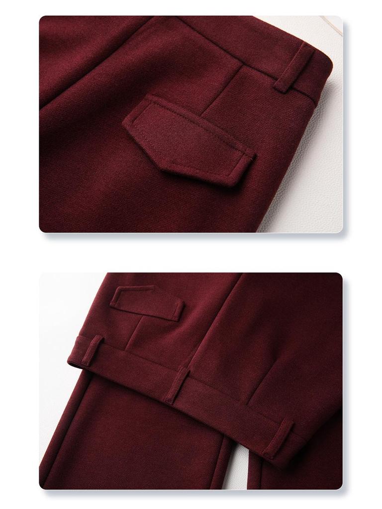 Women's 2024 Khaki Wool-Blend High Waist Straight Leg Cropped Pants for Autumn/Winter