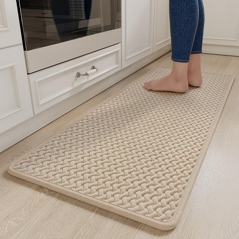 Polyester Cotton Woven Texture Kitchen Mat, Long Kitchen Runner Rug, Fast Absorbent for Water & Oil, Rubber Non-Slip Backing