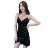 2025 V-neck Pleated Velvet Bodycon Strap Dress for Women