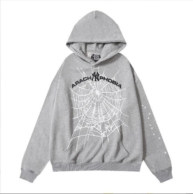 European and American Trendy Brand Sp5der Spider Web Print Hooded Sweater for Men and Women Loose Heavy Fleece Hip Hop Couple Hoodie