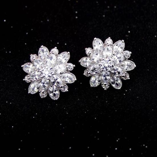 1 Pair Stud Earrings, Cubic Zircon Inlay Women Earrings, Alloy Polished Surface Ear Studs, Versatile Style Jewelry Accessories