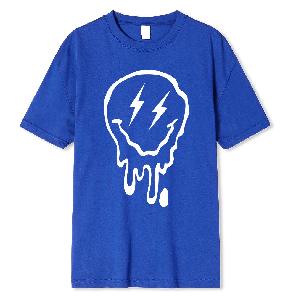 Top z nadrukiem topiącej się uśmiechniętej buzi, męski, oddychający, casualowy, luźny, oversize, bawełniany, z okrągłym dekoltem, bawełniana odzież