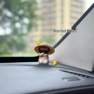 Gatto Arancione Senza Preoccupazioni Ornamento per Auto - Carina Statuetta Curativa per Console per Ragazze