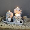 3Pcs Wood Candlestick Set Tealight Candle Holders with Romantics Heart Designs Tray and Bows Decoration for Centerpieces