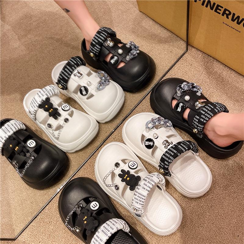 2024 New Summer Outsider Wearing Thick Soles and Two Wearing Roman Sandals on the Beach Caving Sandals for Women