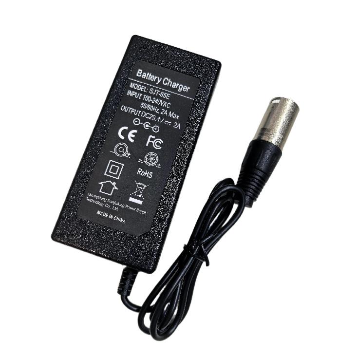 29.4V 2A Charger for 24V 25.2V 25.9V 29.4V 7S lithium battery pack 29.4V recharger e-bike charger XLRM Connector