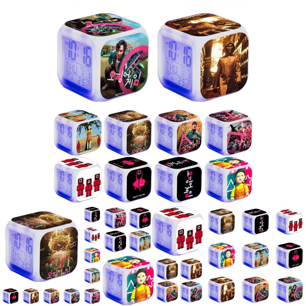 Led Game Squid Alarm Clock Multifunction 7 Color Change Digital Luminous Gift