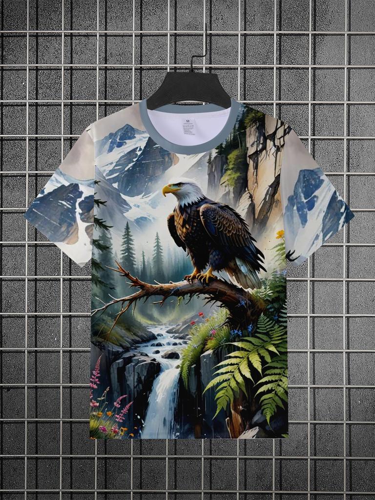 Men'S 3D Print Eagle Element Casual Athletic Top, Fabric, Regular Fit, Suitable for Outdoor Activities And Daily Comfort, Fashio