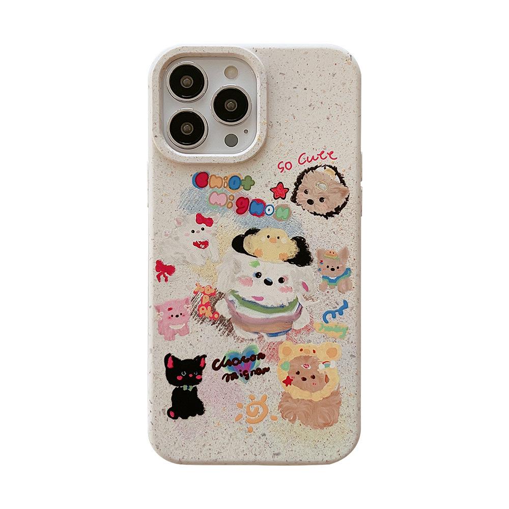 Degradable Animals Suitable for 14ProMax Mobile Phone Case IPhone 13 Oil Painting Cartoon Doodle 16 Apple 15 Cute Series