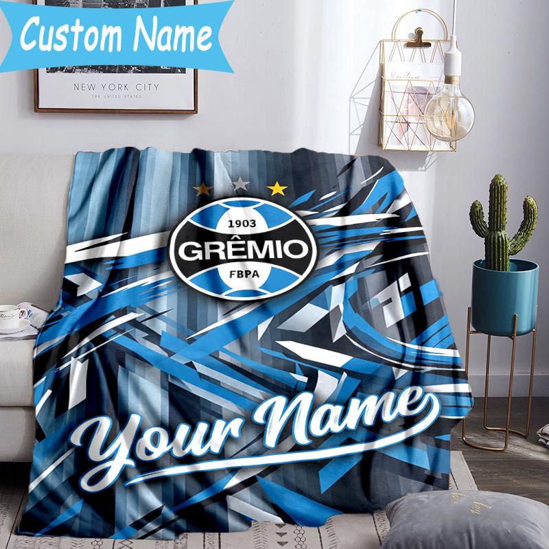 Custom Name Gremio Football Club Emblem Flannel Blanket, Use for Birthday/Holiday Gift, Soft Blanket for Sofa/Bed/Camping/Office, Home Decor