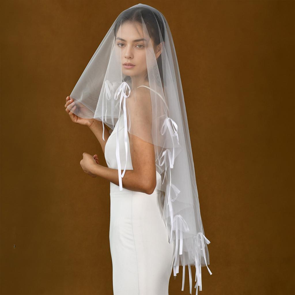 Elegant Wedding Ceremony Bridal Veil Single Layered Bowknot Wedding Veil Engagement Event Veil Bride Veil Headpiece
